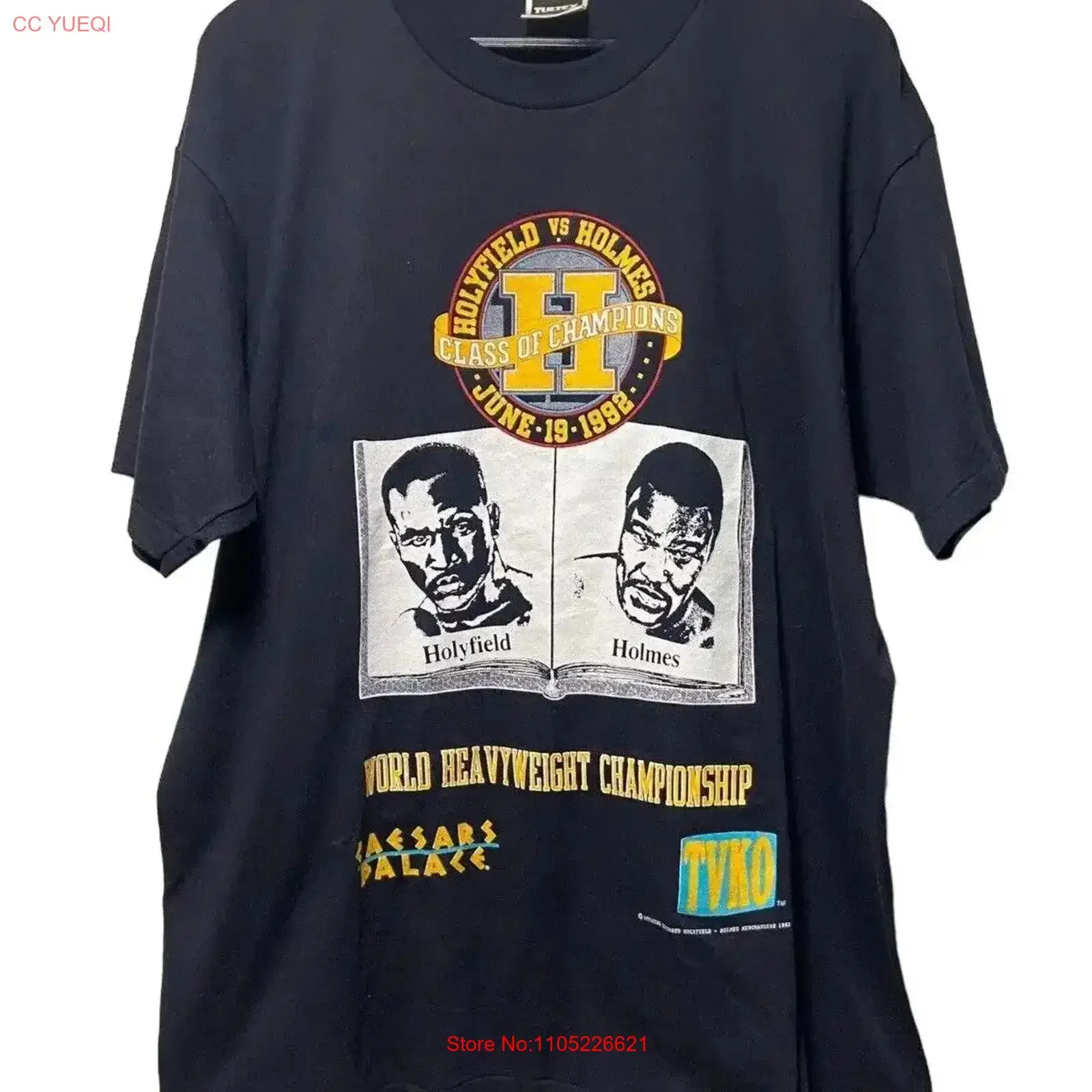 Vintage 1992 Holyfield vs Holmes Heavyweight Boxing Fight T Shirt Size XL Single Washed Stretched Top For Everyday Wear Soft