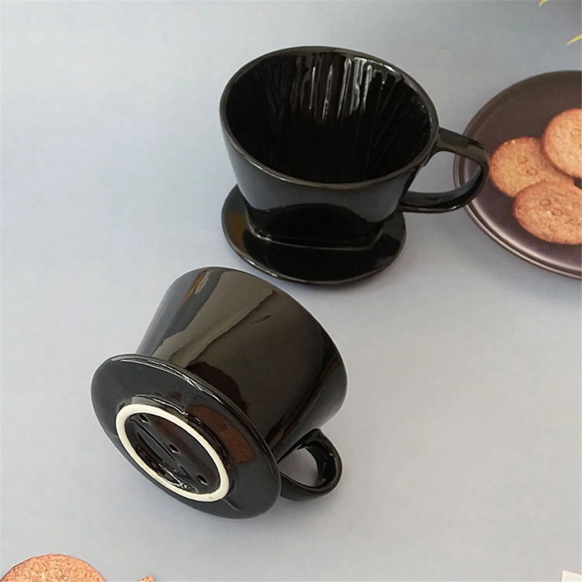Copo de filtro de café, gotejador de café de cerâmica preta de copo único, suporte de gotejamento de filtro reutilizável S HY