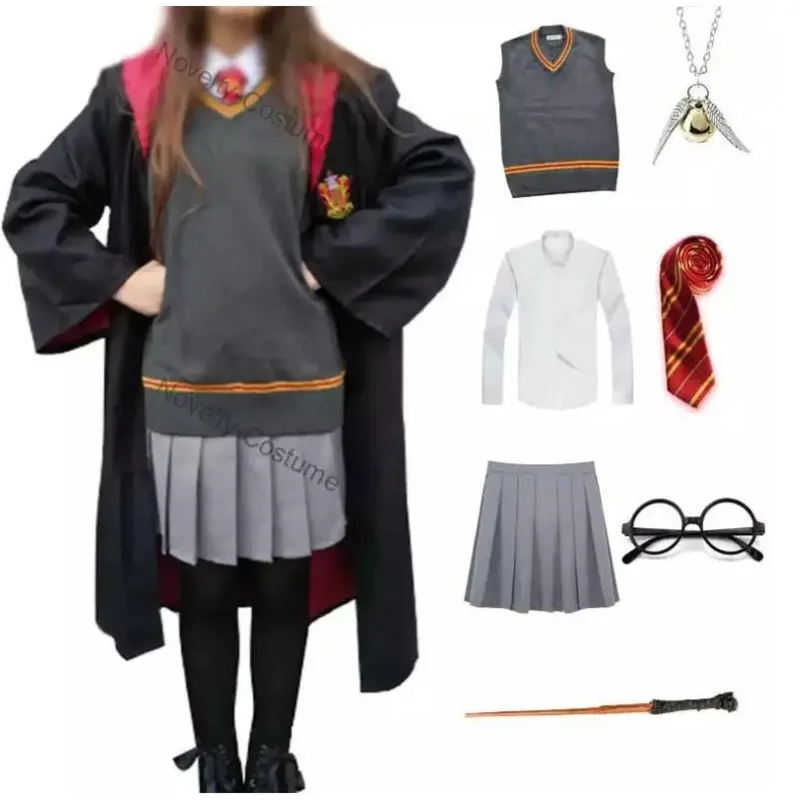 ♥ Nuevo Disfraz de Halloween 2026 para Mujeres y Niñas Mayores, Uniforme Escolar, Cosplay de Hermione Granger, Túnica, Capa ★ Casa del Oso