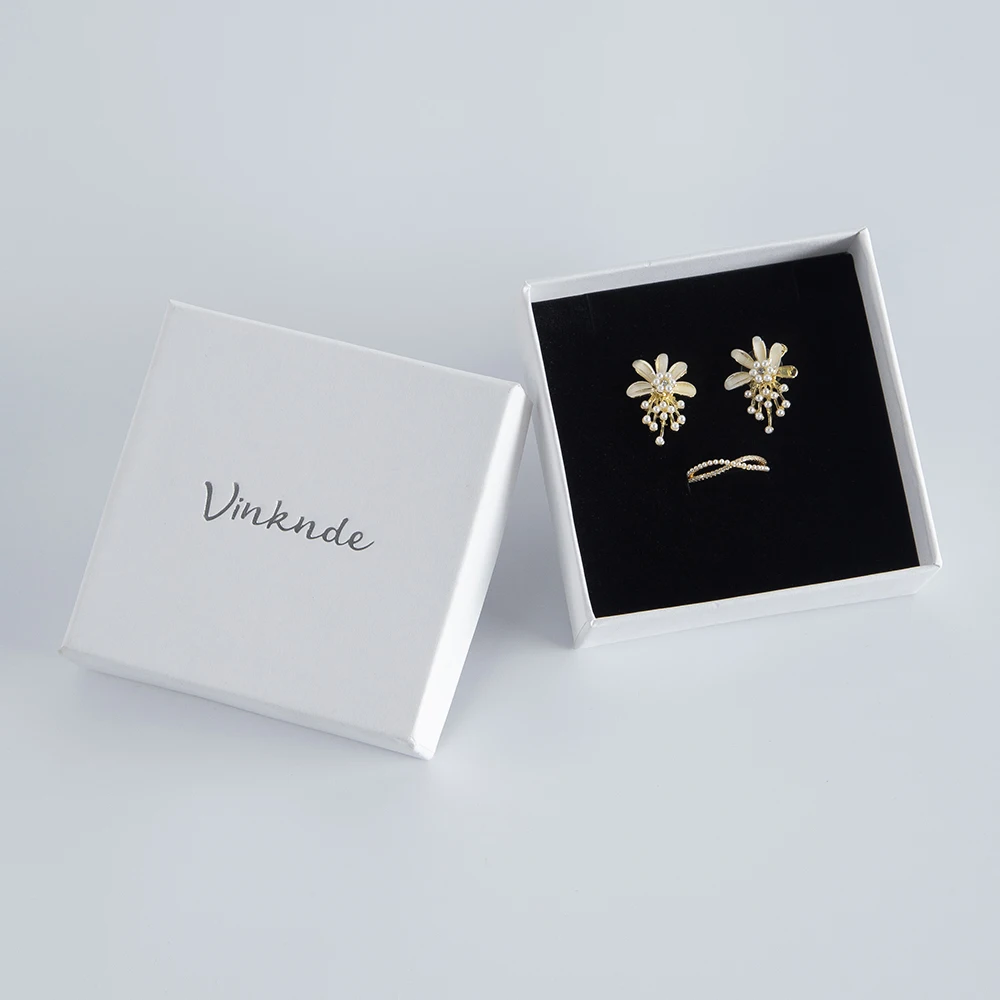 24Pcs Personalized Custom Print Logo Paper Jewelry Box Wedding Gift Packaging for Ring Earring Necklace Pendant Bracelet Storage