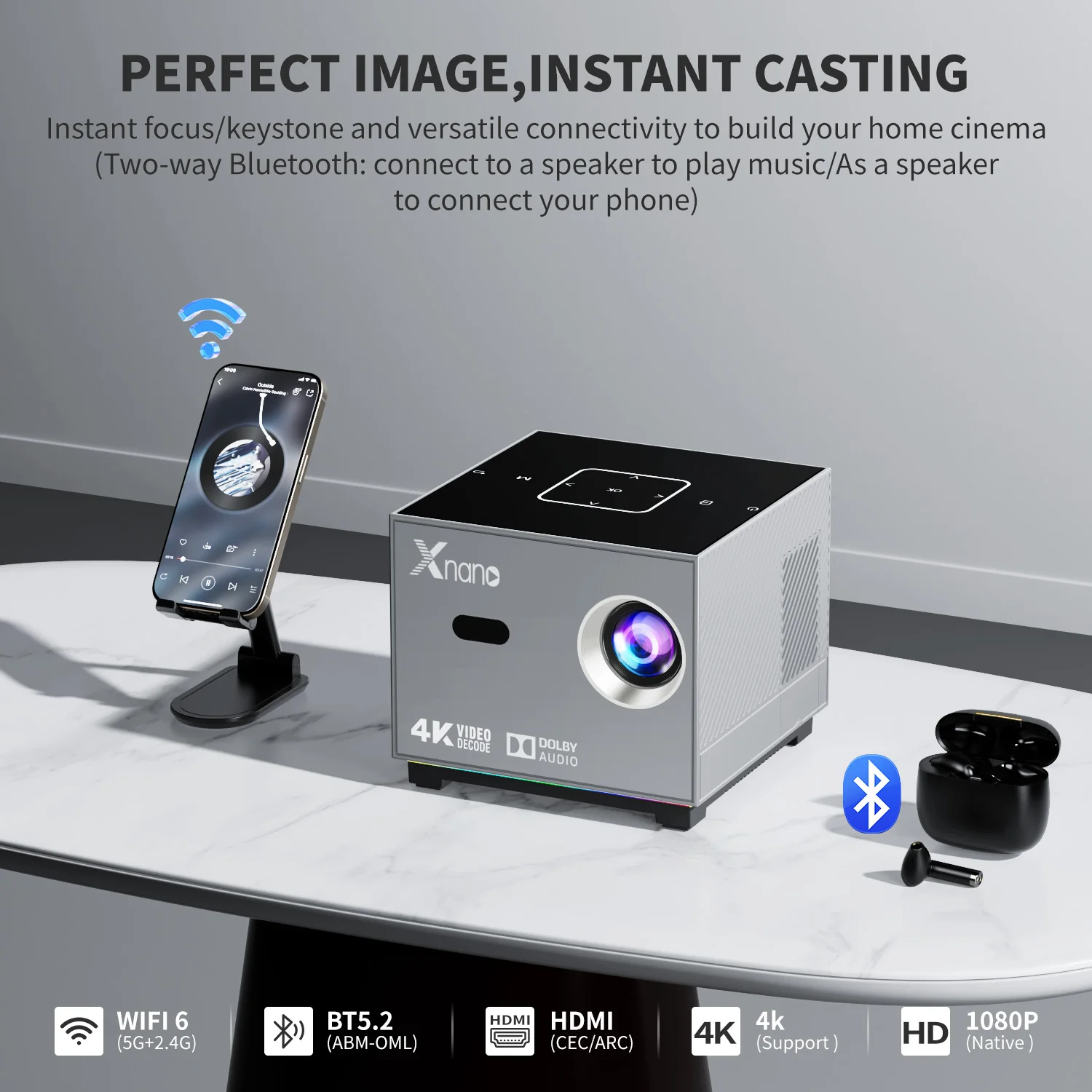 Xnano X3 Projector Android 11 WiFi6 1280*720P Dual Wifi 350ANSI
