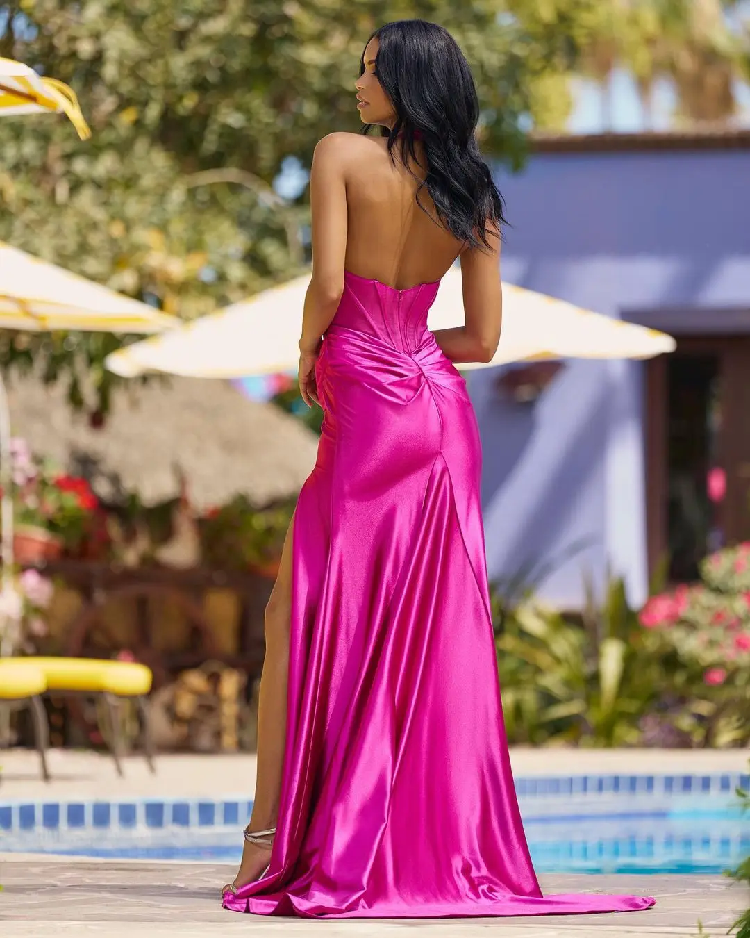 Robe de cocktail sexy et douce à col en V, tenue de plage d'été pour patients, 2024CL-574