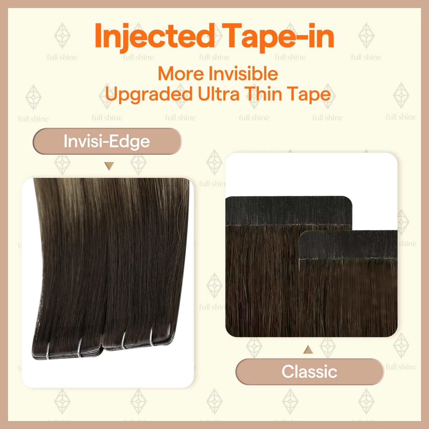 Full Shine Virgin Injection Tape Hair Extensions 20 Pcs Invisible Tape Injected in 100% Real Straight Hair for Women