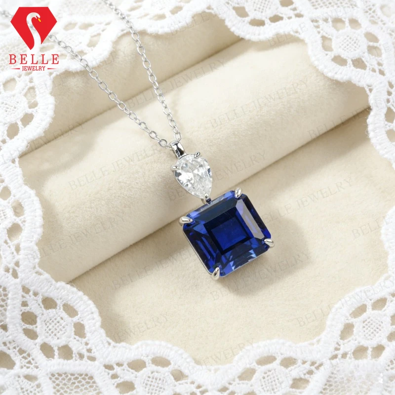 Lab Grown Ruby Sapphire Pendant Asscher Cut 3.8CT 3.5CT White Gold Fine Jewelry Gift for Her Birthday Factory Direct