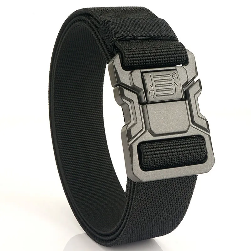 Aluminum Alloy Automatic Quick Release Buckle Outdoor Tactical Belt Men's Elastic Elastic Extended Training Tooling Canvas Belt