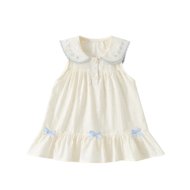 Summer Thin Infant Sweet Bow Collar Dress Baby Casual Summer Outfit Stylish and Versatile