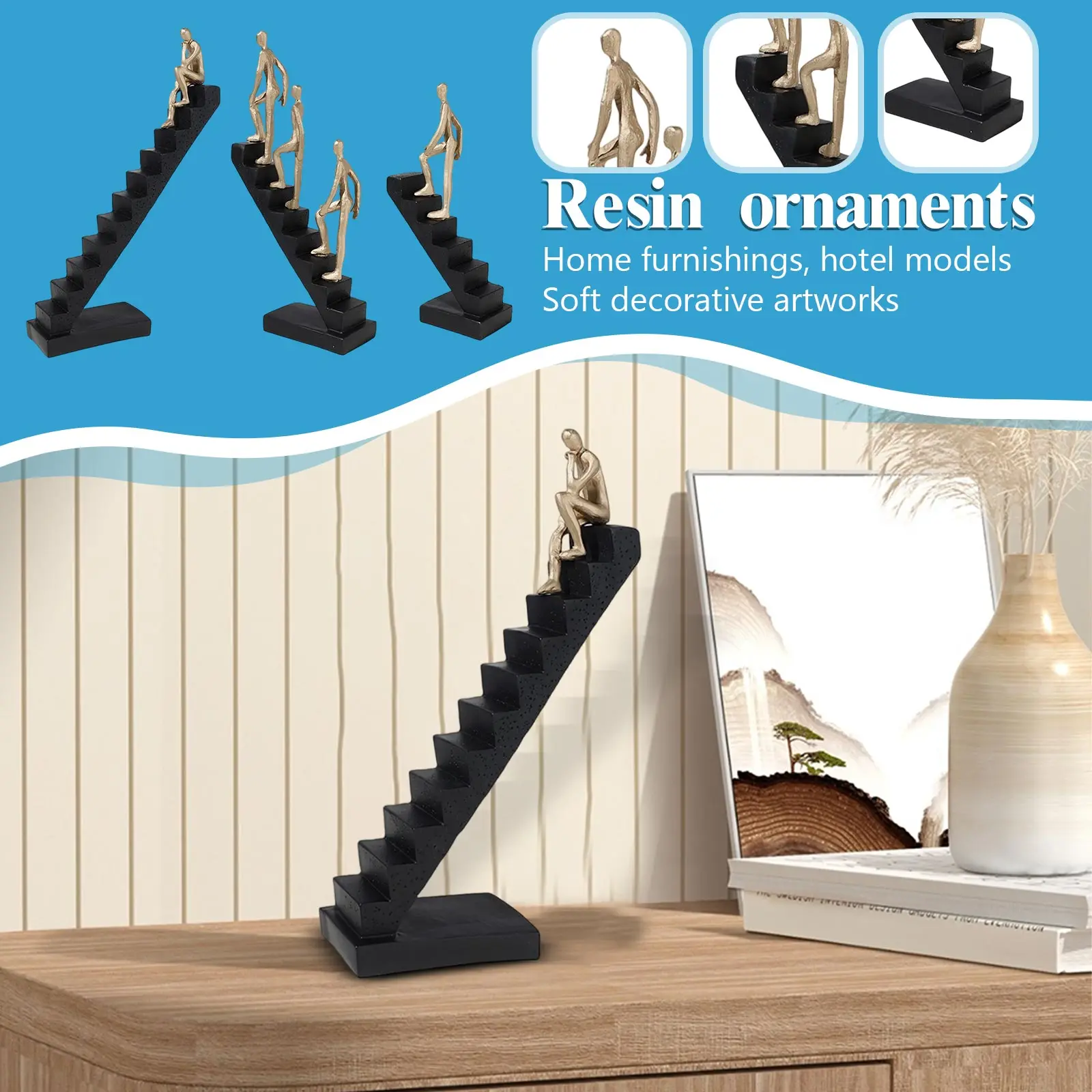 Gold-plating Climber Character Resins Sculpture Creative Climbing Ladder Figure Statue Ornaments Desk Decoration Figures Crafts