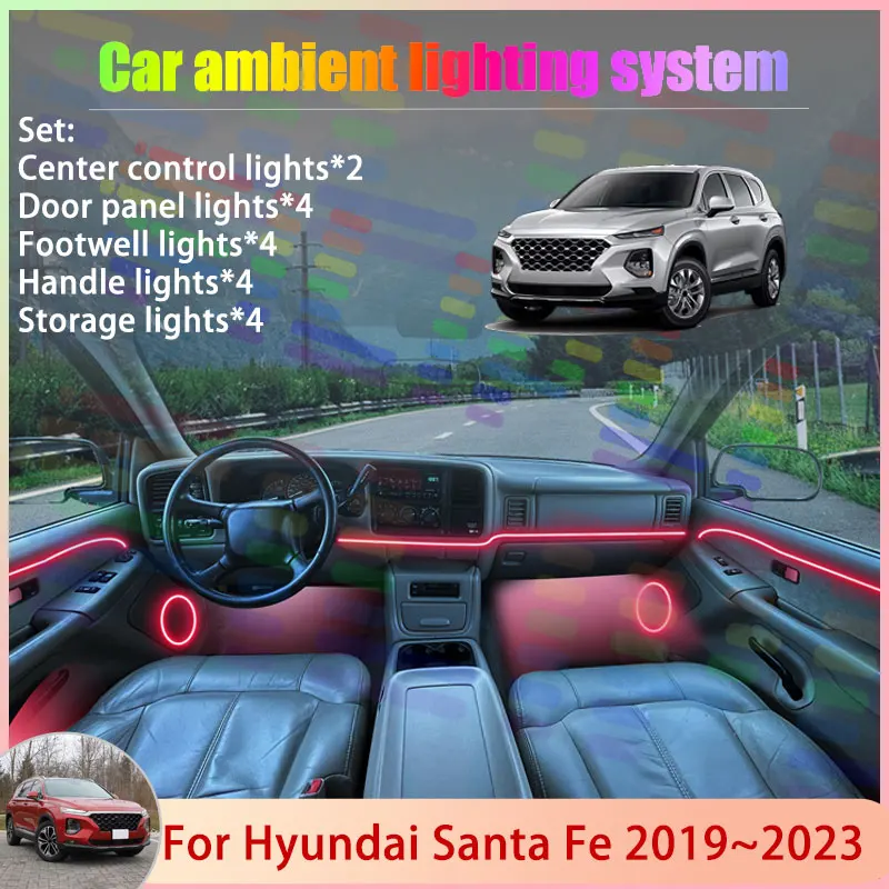 

For Hyundai Santa Fe 2019~2023 2020 2021 TM MK4 2/18 in 1 Car Atmosphere Light Lamp RGB Shade Ensemble Streamer Atmosphere Set