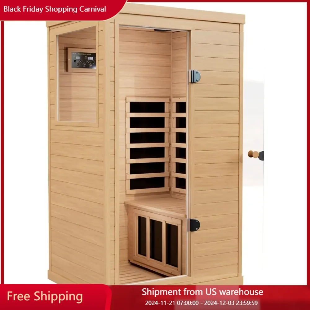 Infrared Sauna,1 Person Far Infrared Sauna for Home,with 1050W Indoor Sauna,2 Bluetooth Speakers, 1 LED Reading Lamp Sauna Room