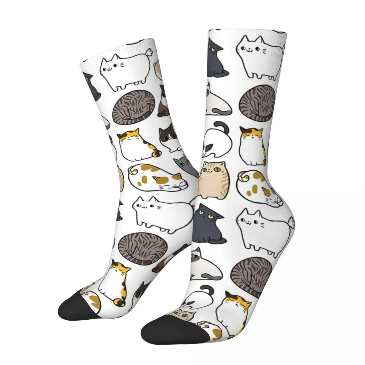 Calzino carino a compressione pazza per uomo Harajuku Cat Seamless Pattern Crew Sock Casual