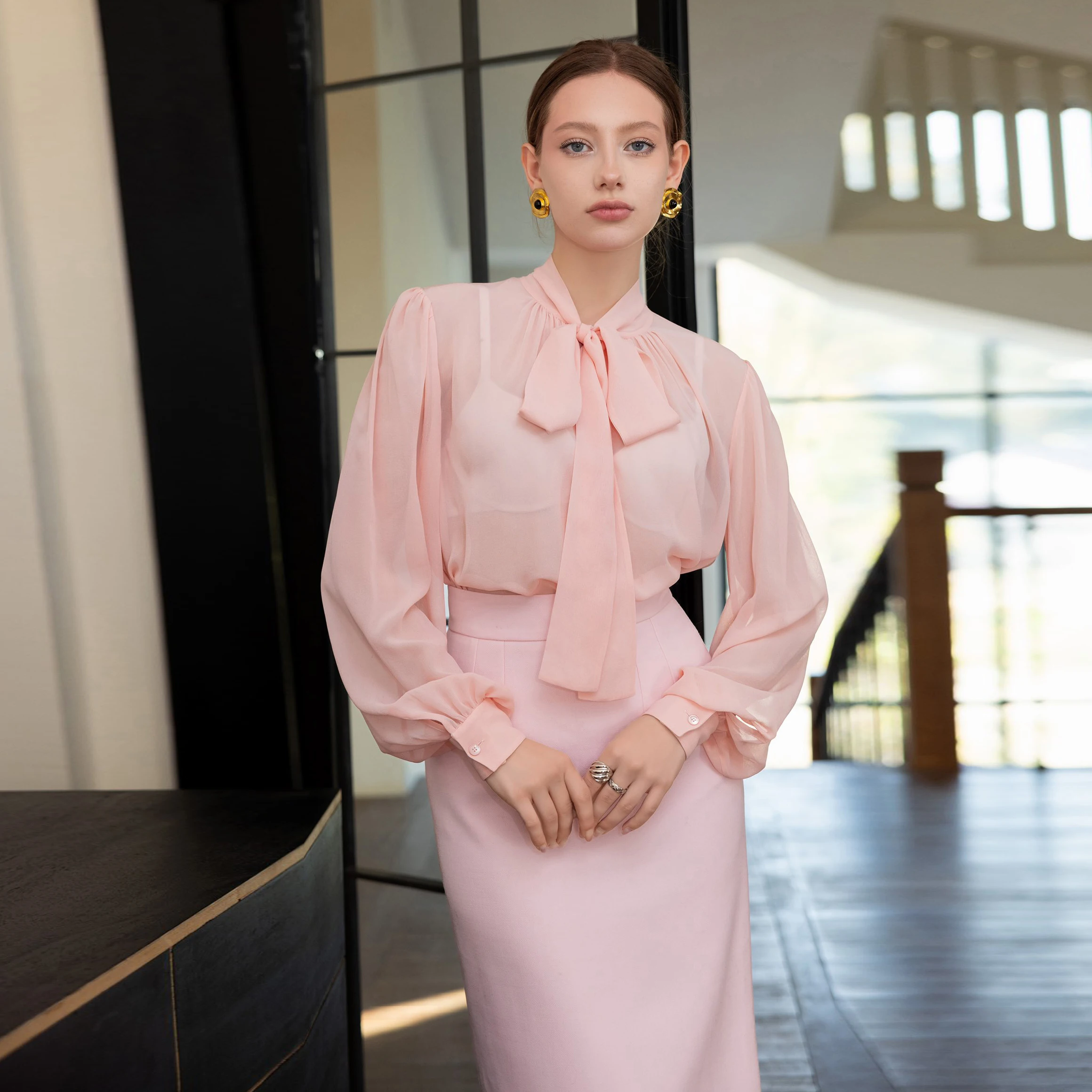 

Осенне-зимний женский шерстяной костюм: пиджак и юбка с высокой талией, комплект из двух предметов, облегающий, светло-нюдово-розовый цвет, модный комплект