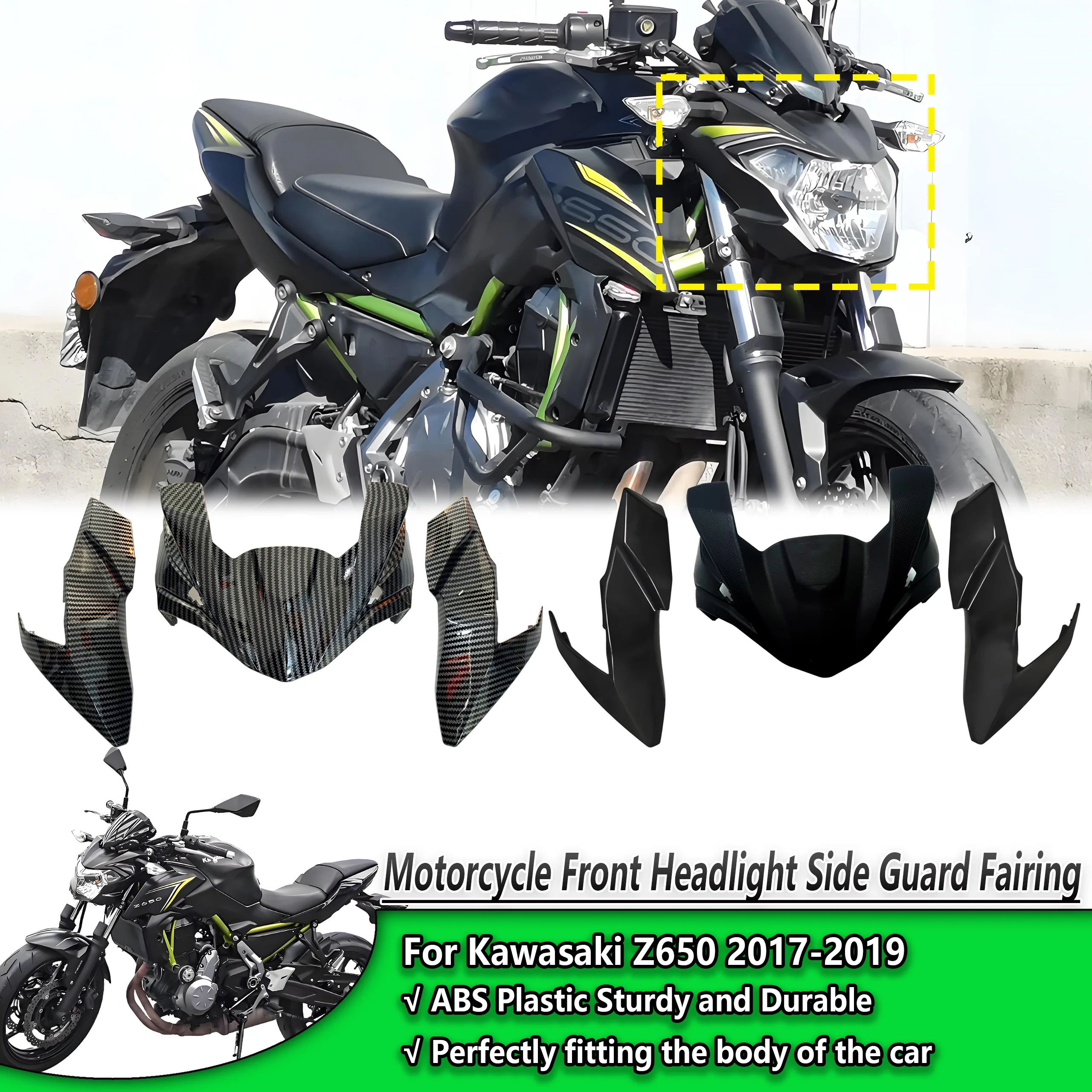 Carénage de protection latéral de phare avant de moto Z650, pour Kawasaki Z 650 2017 2018 2019 Z-650, couvercle supérieur de phare avant