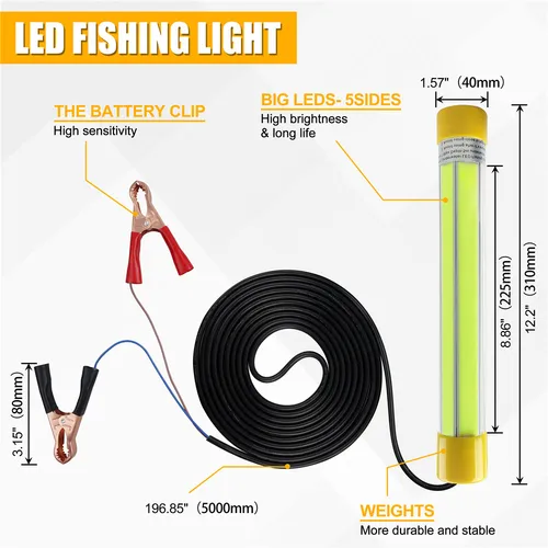 Imagen 2 del producto Luz LED verde sumergible para pesca submarina, 50W, Crappie Shad, barco, lámpara buscador de pesca nocturna, luz de caída profunda, Cable de 5M