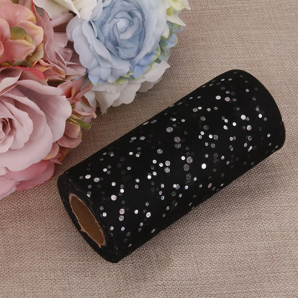 

6x25yd Black Sequin Tulle Roll Spool Nylon Gauze Wedding Party Gift Wrap Banquet Decoration DIY Crafts Tutu Chair Sashes Table