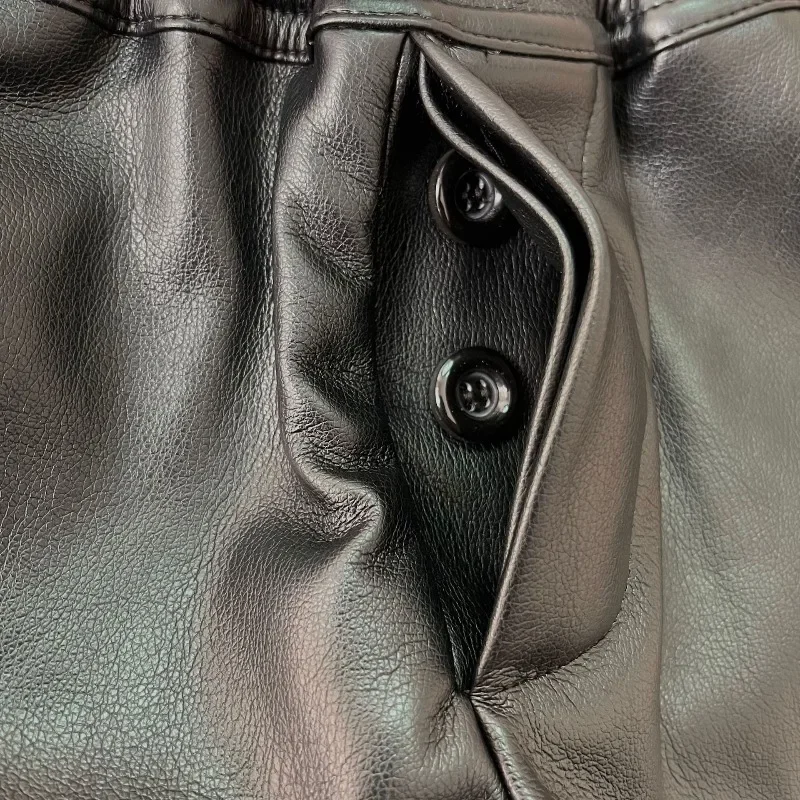Summer Women's PU Leather Shorts Dark Retro Side Split Color Block Elastic Waisted Drawstring Hot Shorts Female Clothing