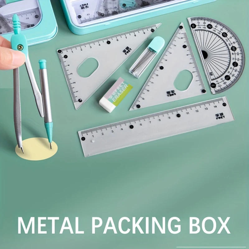 7 Pieces/box Ruler Set Compass Triangle Ruler School Supplies Simple Student Drawing Campus Stationery