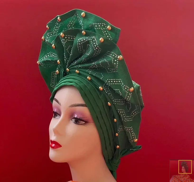 Nigeryjczyk aso oke headtie afrykański szal kobiety biały Aso Oke Gele z złote koraliki Auto nakrycia głowy afryki czapka Turban dla kobiet