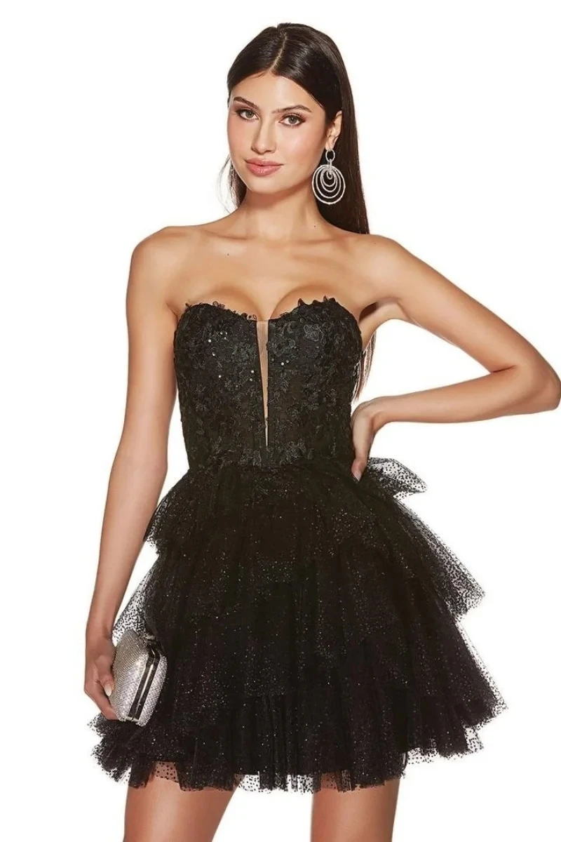 

Fashion Short Prom Party Dress Sweetheart Sequined Lace Applique Tulle Evening Party Gown Birthday Dresses Robe De Soriee