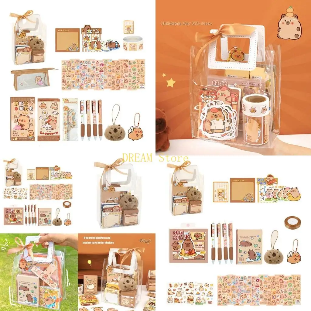 Student School Staionery Supplies Includes Notebook Note Paper Ballpoint Pen Bookmarks Pen Case Sticker Ruler Keychain best sale