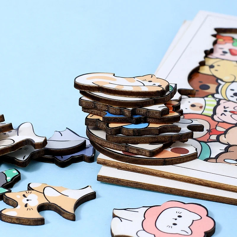 Montessori Wooden Education Animal Puzzle for Children Cat Stacking Games Building Block Brain Puzzle Jigsaw Decoration Painting