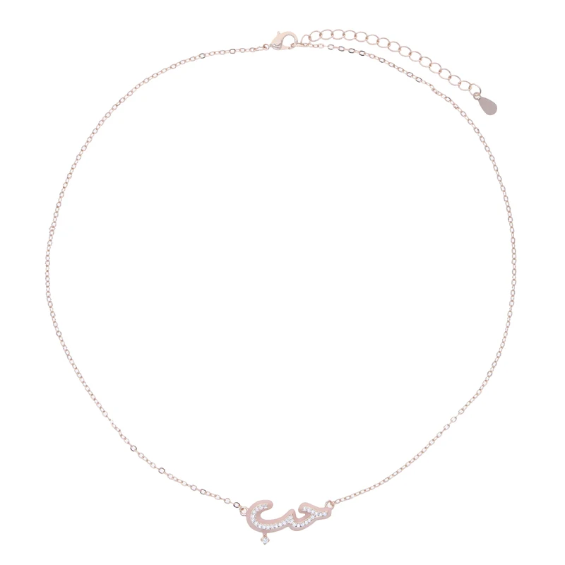 Rose Gold Plated Pastel Enamel 5A Cubic Zirconia CZ Arabic Love Letter Pendant Fashion Women Necklace Wholesale