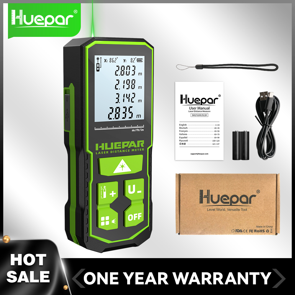  Huepar Laser Distance Measuring Meters Tool with Angle Sensor Rechargeable Digital Green Beam 60M 100M 120M Laser Rangefinder 