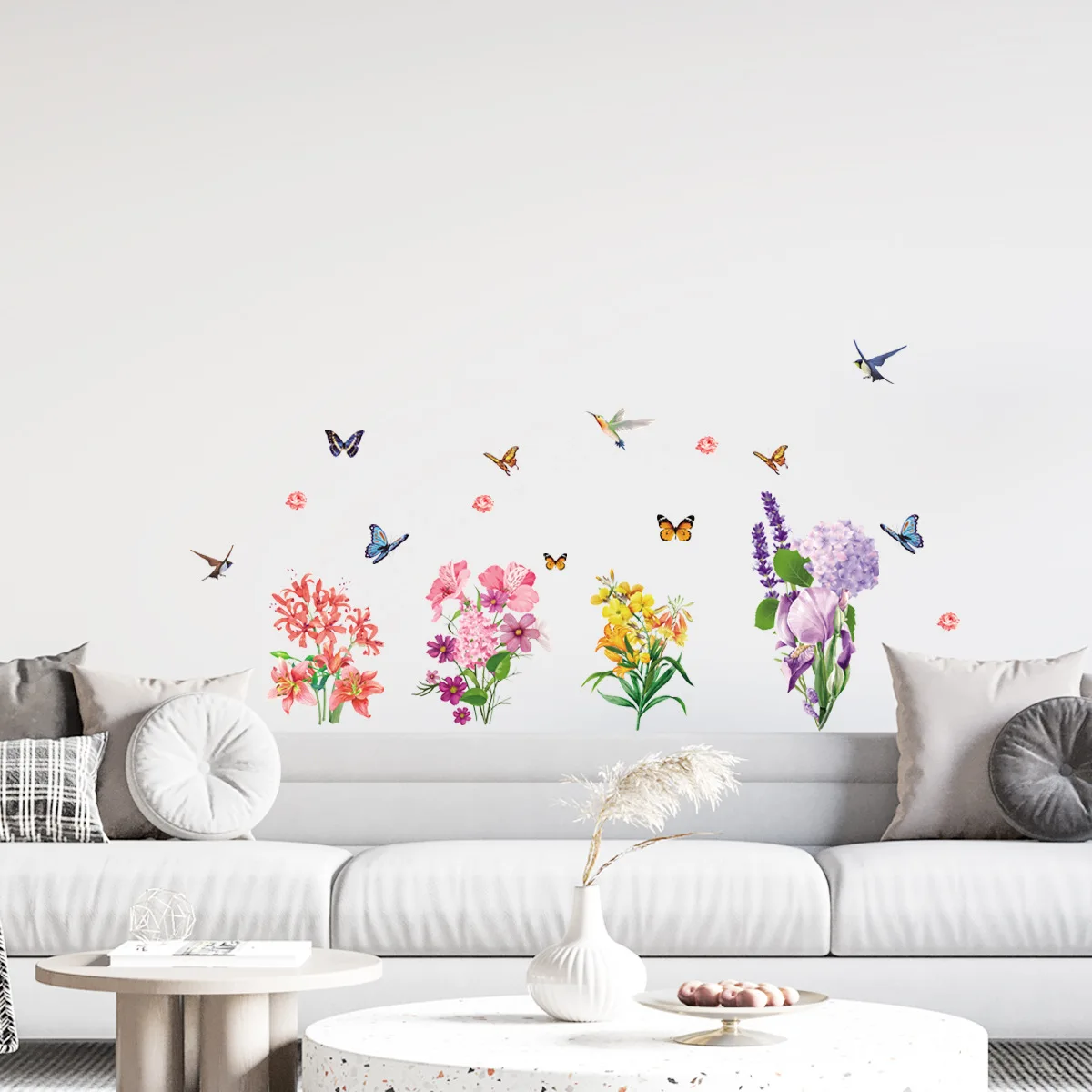 

Botanical Floral Wall Decals - Self-Adhesive Colorful Stickers for Living Room & Bedroom Decor