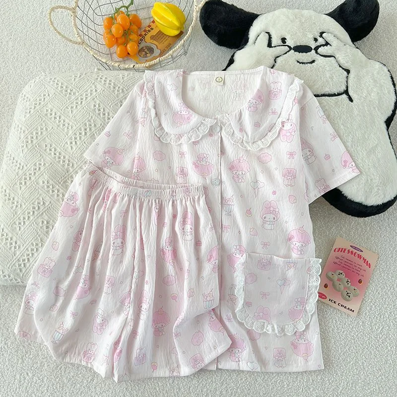 

Женская пижама Sanrio My Melody Y2K: шорты и футболка с коротким рукавом, летний комплект, мультяшный дизайн, хлопок, домашняя одежда, 2 предмета