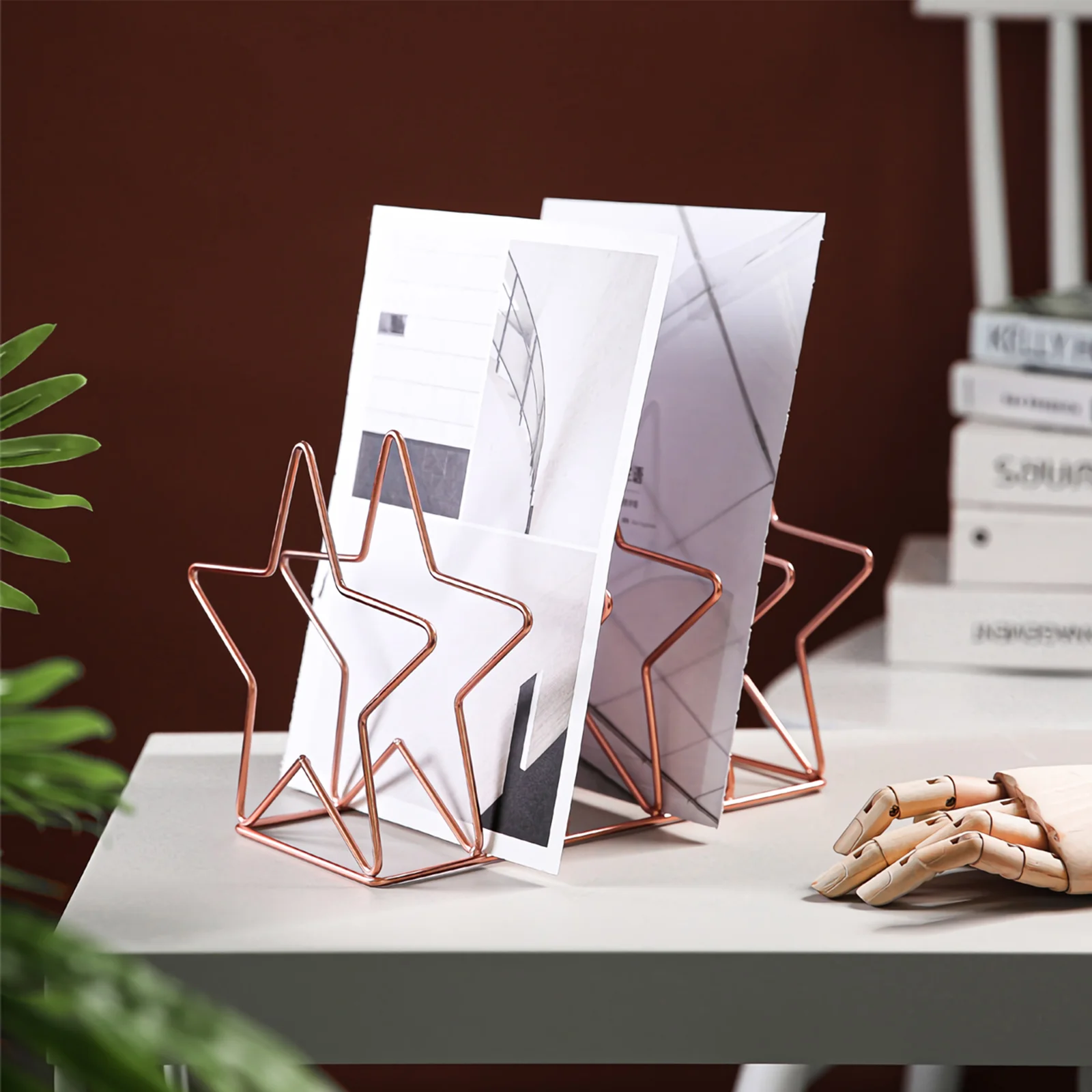 Pentagram Bookshelf Organizer Rack Holding Folders Desktop Metal Office Card Topper