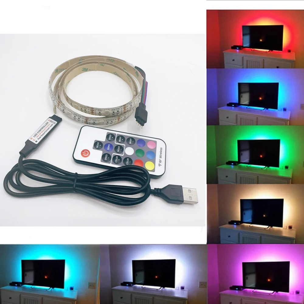 

Светодиодная лента RGB 5 в 5050 с USB, комплект для подсветки телевизора 30 светодиодов, белая печатная плата с USB, пульт дистанционного управления 17 клавиш