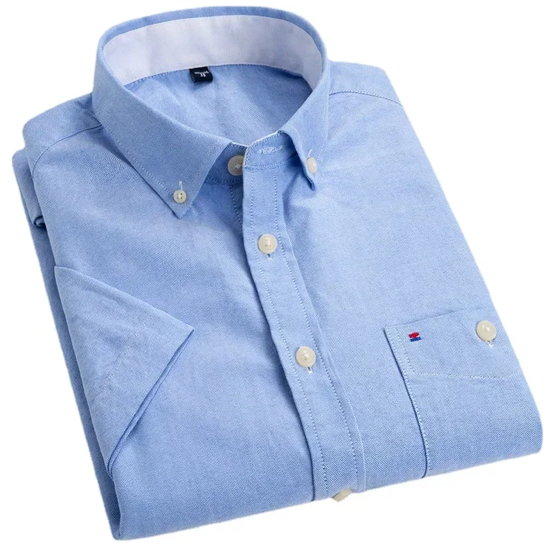 

Summer Men's Thin Short Sleeve Comfortable Purple White Oxford Shirt Casual Vintage Standard-fit Button-down Cotton Men Shirts