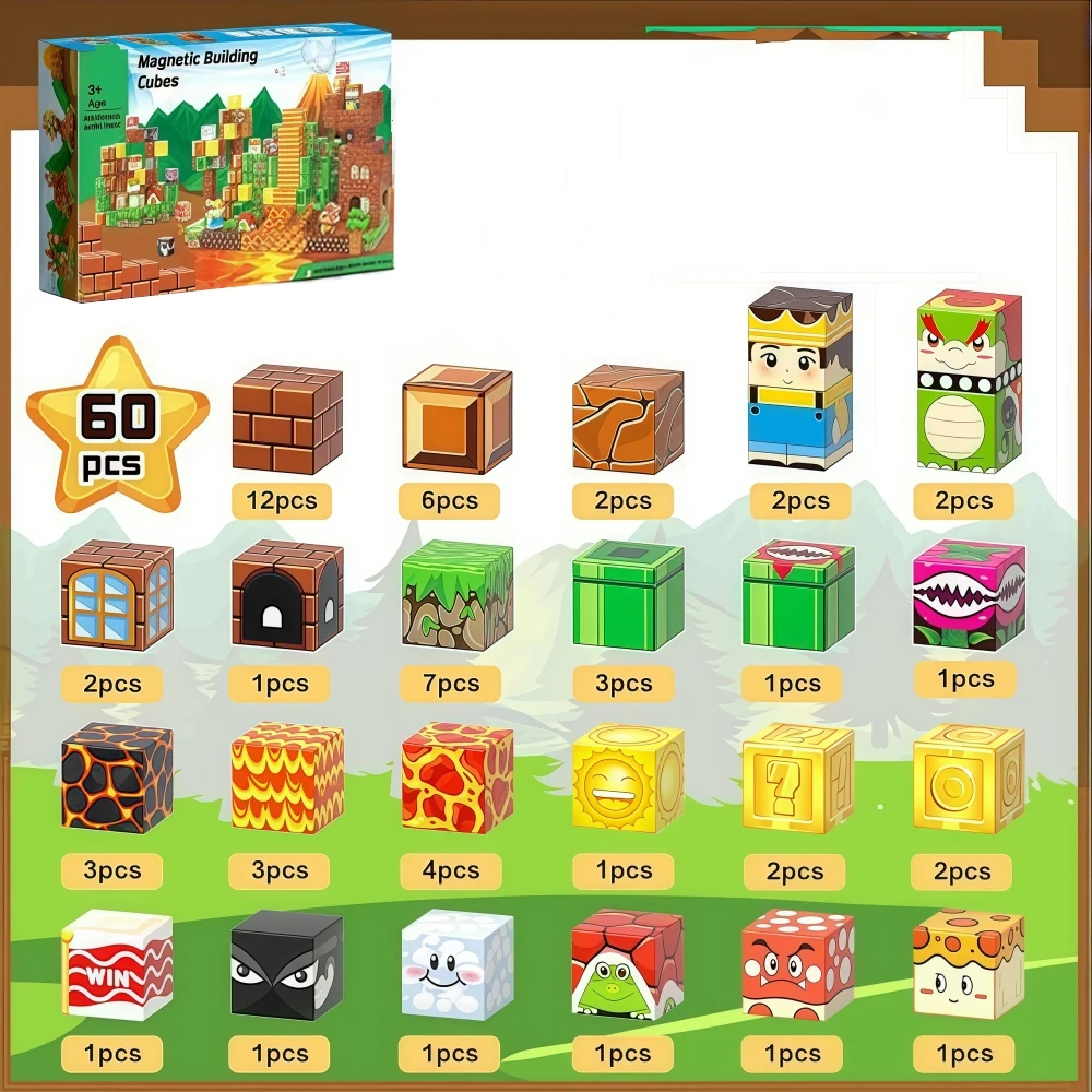 Klocki Magnetyczne King Castle 60 Elementów Zestaw Kreatywnych Zabawek Budowlanych 3D Zestaw Edukacyjny STEM dla Dzieci Zabawa DIY Premium Prezent