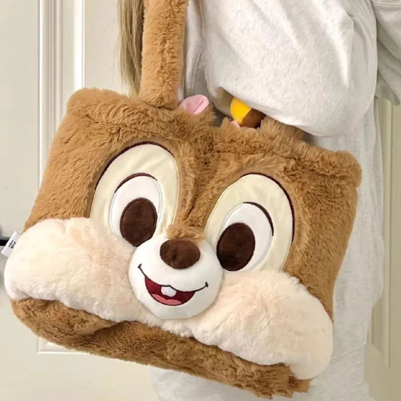 Kawaii Cute Disney Chipmunk Chip Dale Plush Doll Shoulder Bag Large Capacity ins Cartoon Pine Cone Pendant Tote Gift for Girls