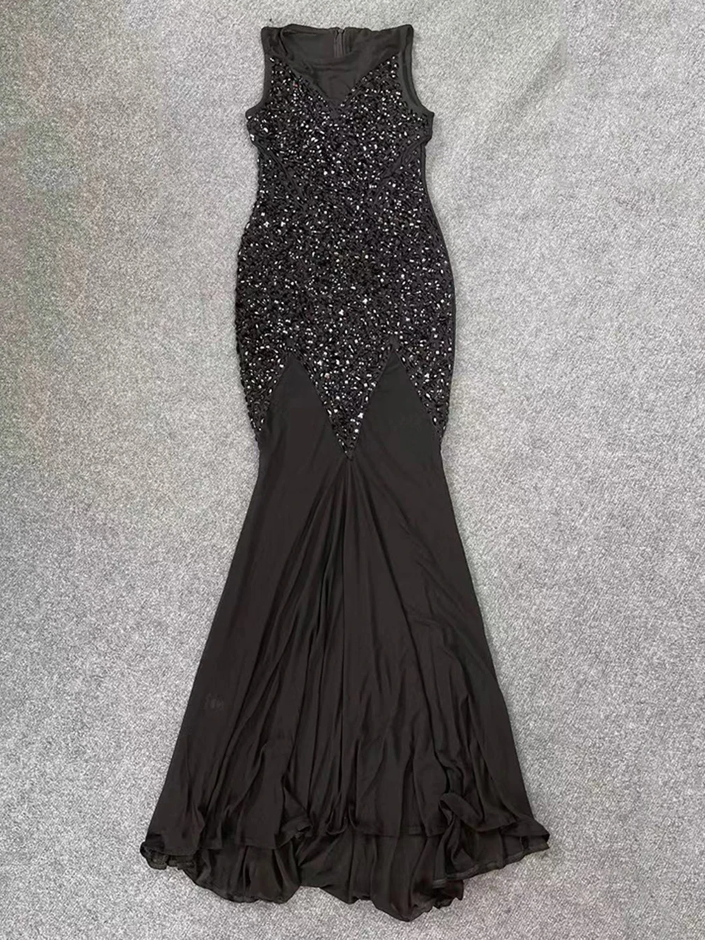 High Quality Elegant O-Neck Sleeveless Beaded Mermaid Dress Sexy Bodycon Bandage Long Dress Vestidos