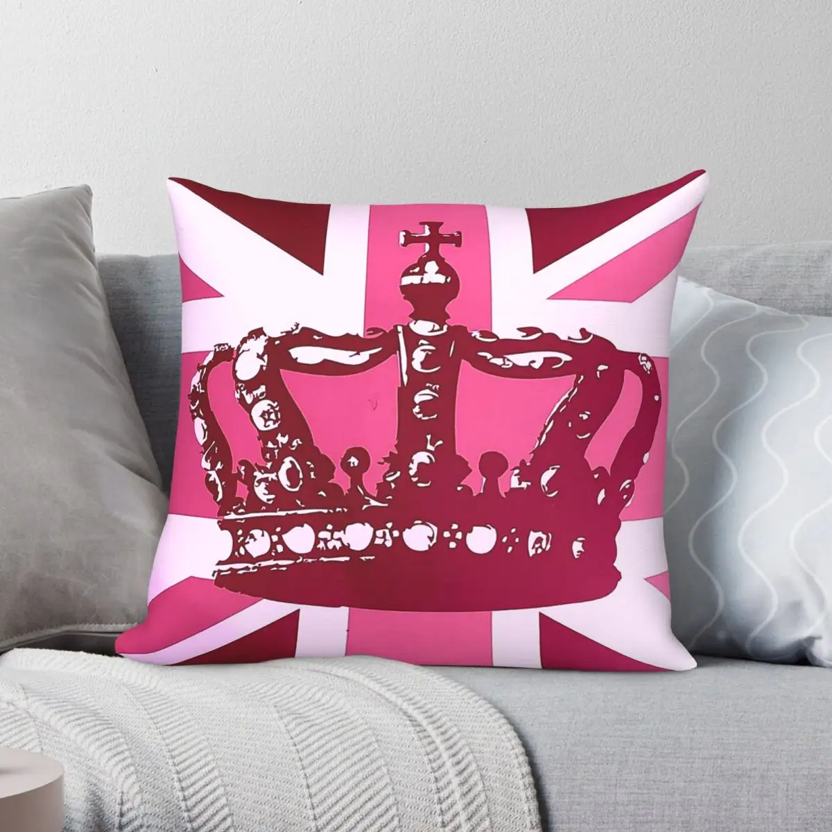 Union Jack And Crown Pillowcase Polyester Linen Velvet Printed Zip Decor Bed Cushion Cover 45x45