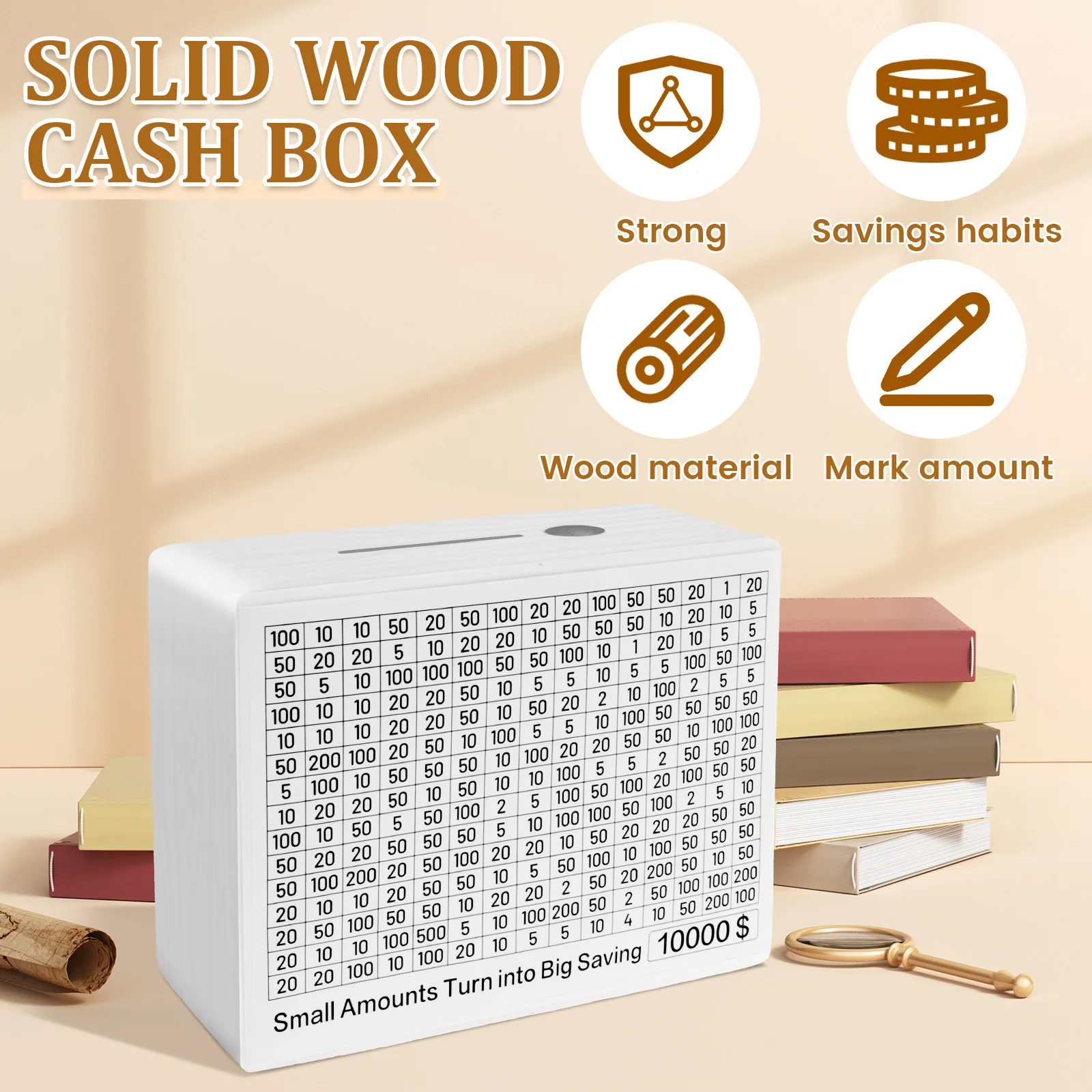 صندوق توفير المال من 500 إلى 10000 دولار، صناديق النقود الخشبية، قطعة واحدة من صناديق المال المصممة، حقيبة تخزين نقدية مع ملصقات #6
