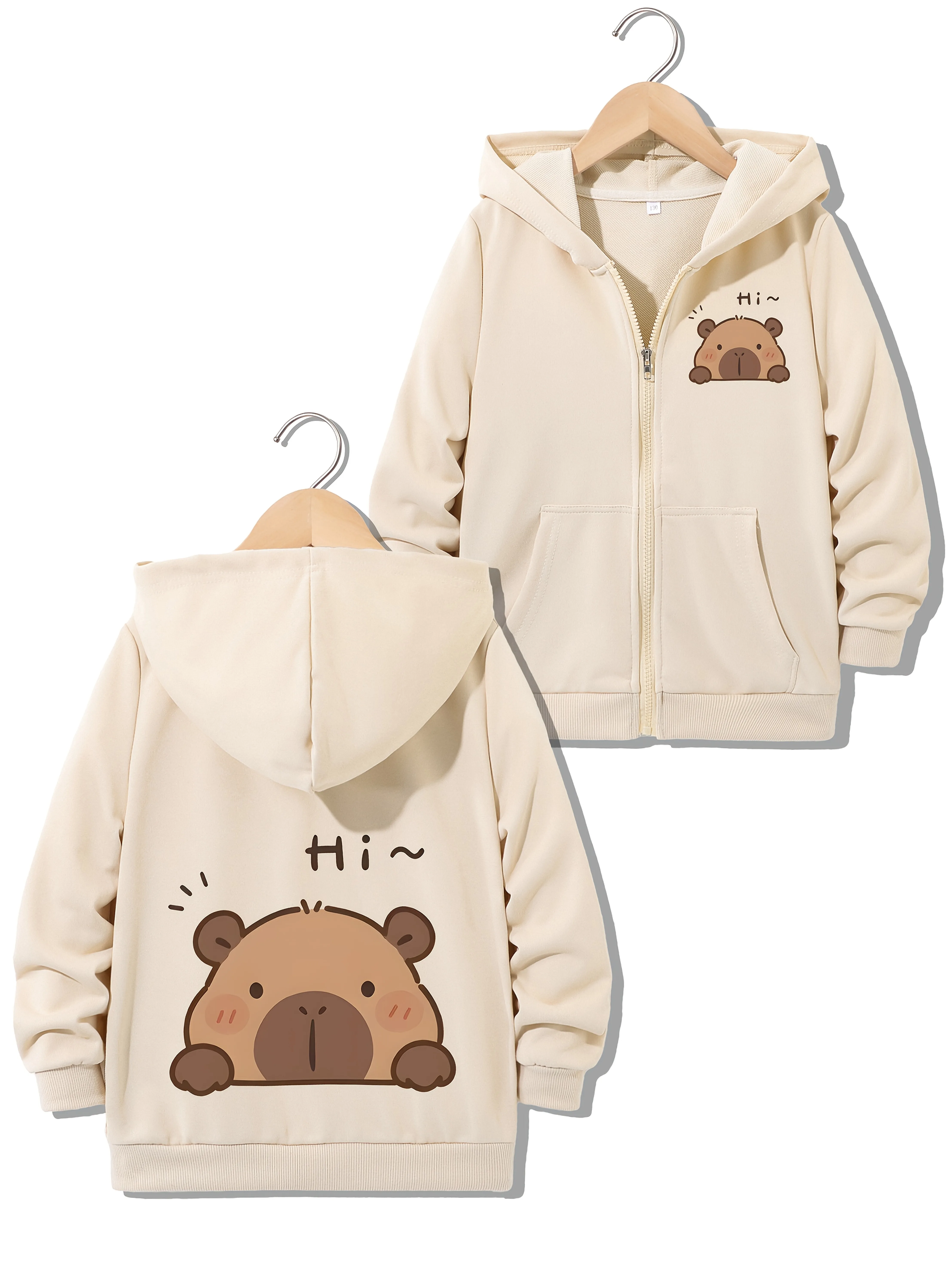 New Stylish Casual Hoodie Capybara Jacket for Boys Girls Zipper Spring and Autumn Trendy Animal Cartoon Sweatshirts Zip Up
