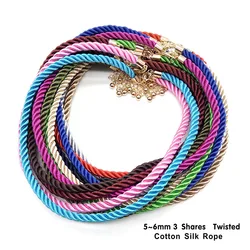 3 Pcs/lot 5~ 6mm Gold Color Fashion 3 Shares Silk Cord Necklaces Adjustable Necklace Pendant Charms Findings Lobster Clasp Cord