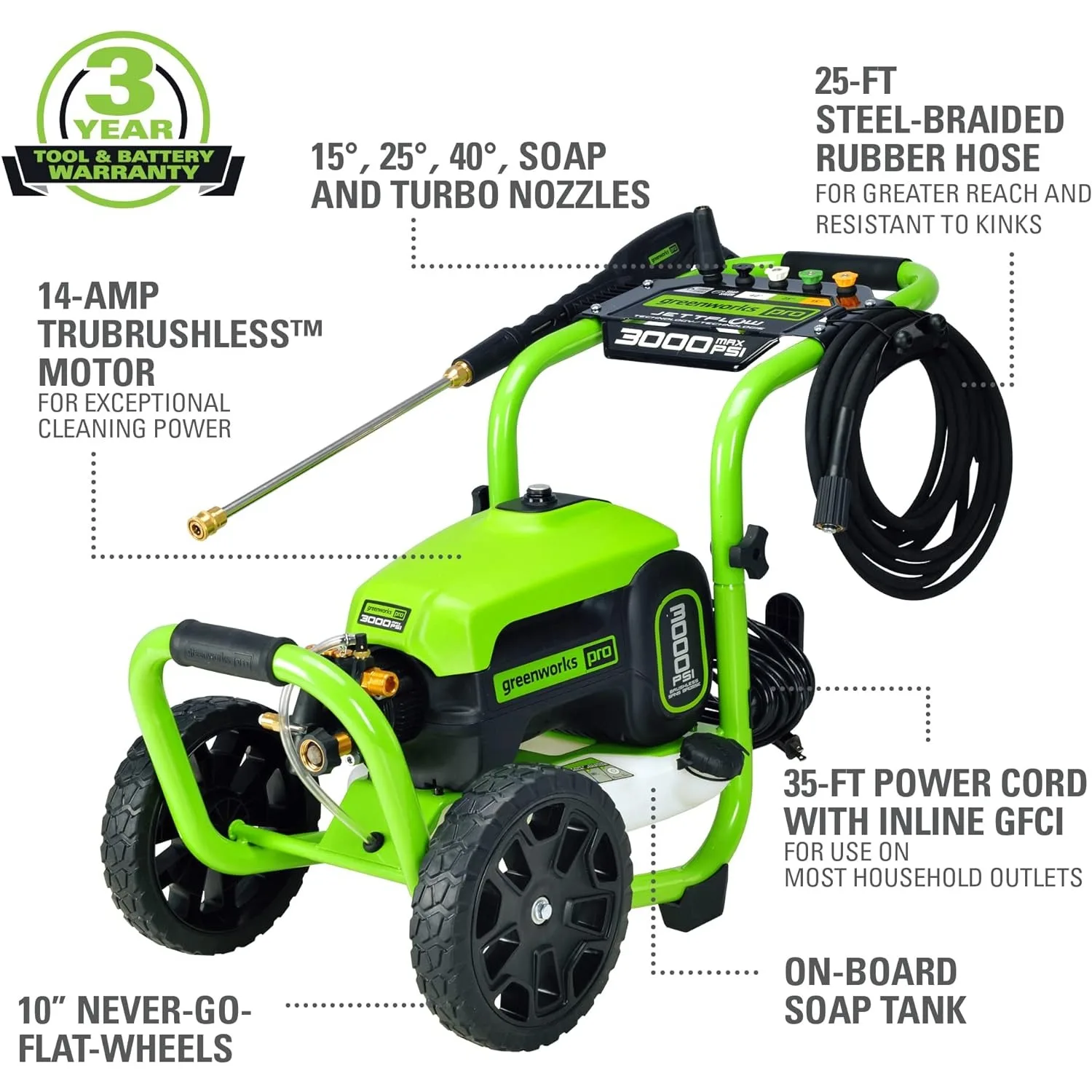 NEW 3000 PSI (1.1 GPM) TruBrushless Electric Pressure Washer (PWMA Certified)