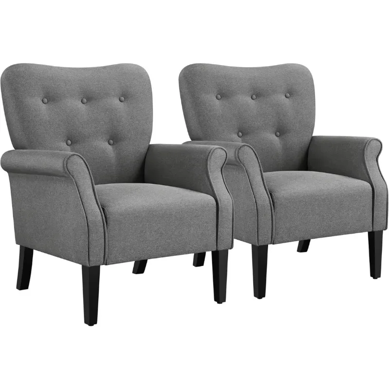 Modern Armchair, Upholstered Fabric Sofa Club Chair for Living Room/Bedroom/Office, Set of 2, Dark Gray