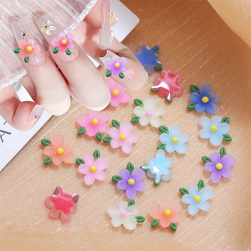 5 ชิ้น/ถุง ชาร์มเรซิ่นตกแต่งเล็บลายการ์ตูน 3 มิติ น่ารัก รูปดอกไม้และใบไม้หลากสี สำหรับงาน DIY ตกแต่งเล็บและเครื่องประดับ