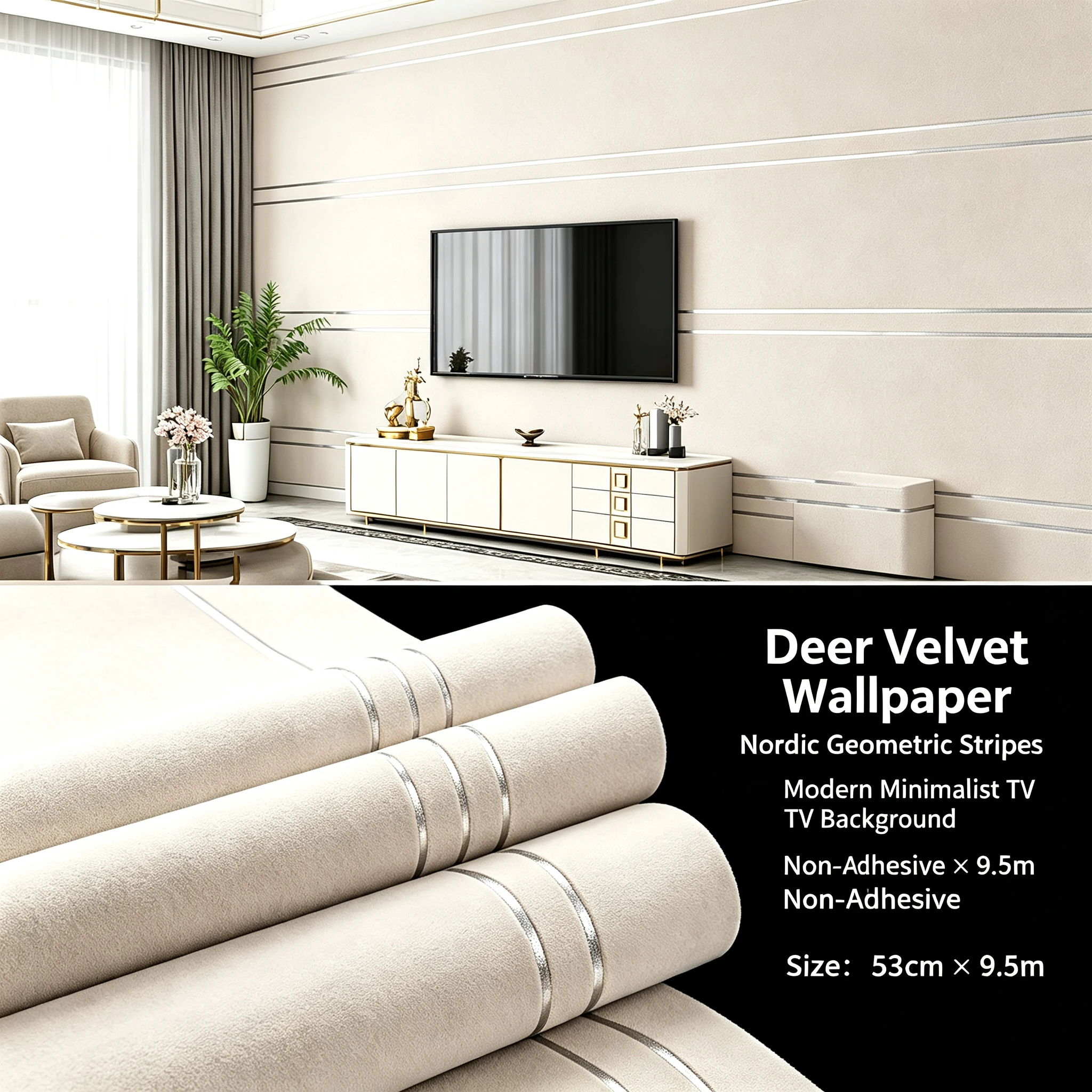 Suede Wallpaper, Nordic Geometric Striped Wall Covering, Horizontal & Vertical Stripe Wall Mural for Living Room TV Background