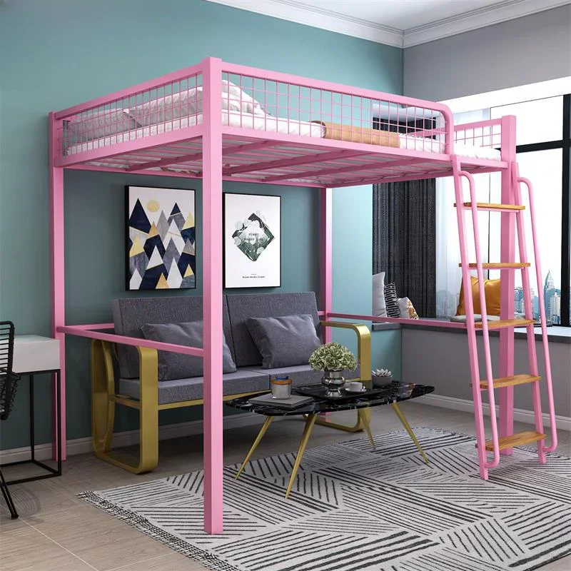 Elevated bed on the bed and under the table, adults, high and low beds, wrought iron small apartment, double-layer iron frame