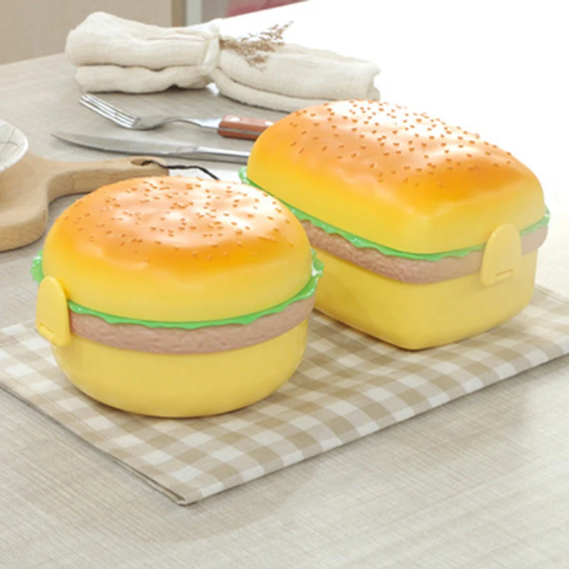 Hamburger Lunch Box Double Tier Cute Burger Bento Box microonde bambini pasto scolastico cibo Snack contenitore di frutta 1000/800ml