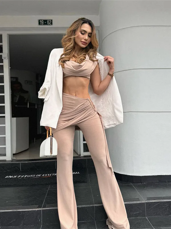 Set Celana Hip Hing Spicy Girl Atasan Crop Top Wanita Dan Celana Panjang Setelan Hot Girl Warna Polos Bahan Lain 00