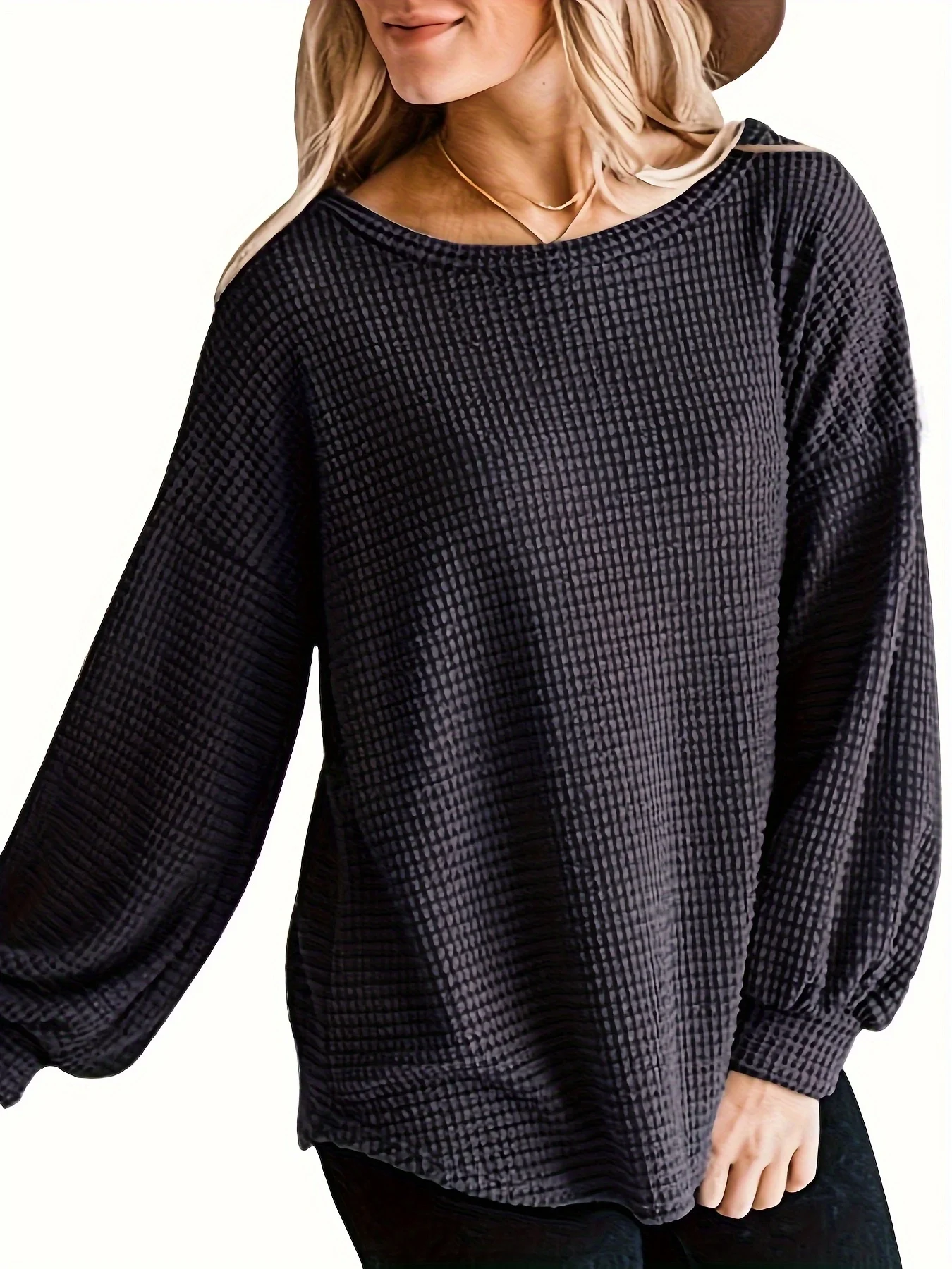 

Plus size fashion solid color casual daily style round neck long sleeve T-shirt