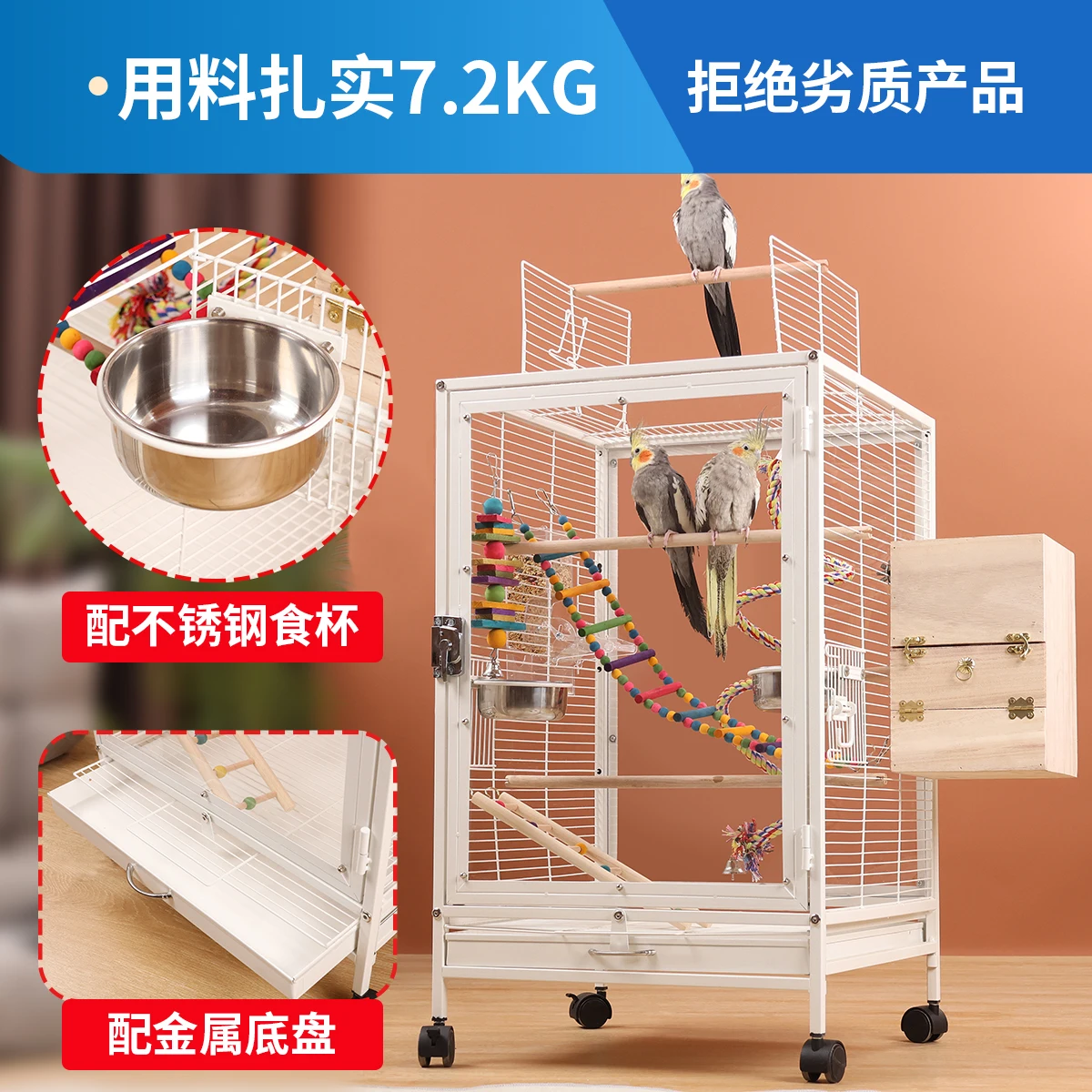 Transparent Bird Cages Splash-proof Parrot Bird Cage Large Budgie Villa Breeding Cage Outdoor Iron Bird Nest Pet Accessories A