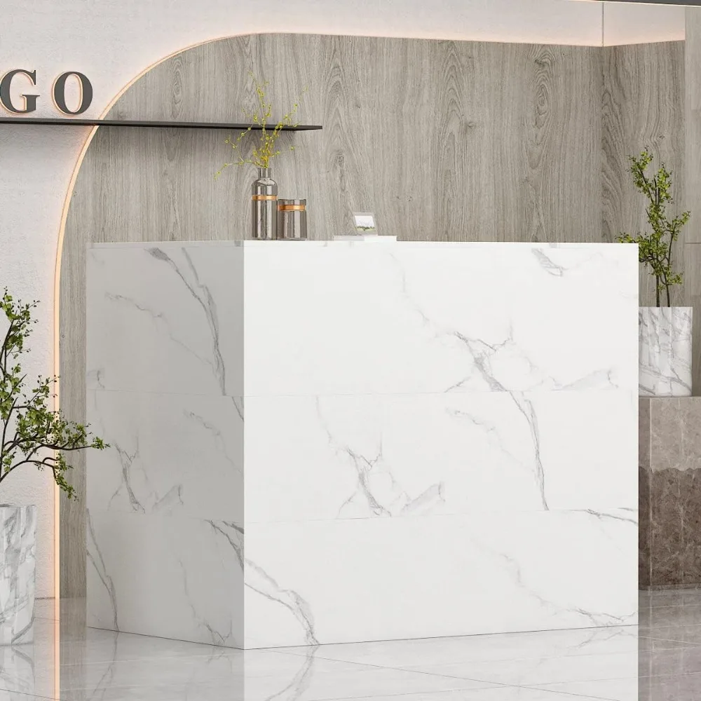 

Reception Desk with Counter Drawers & Storage Shelves, L-Shaped Reception Counter Table for Salon Reception Room Checkout Offic