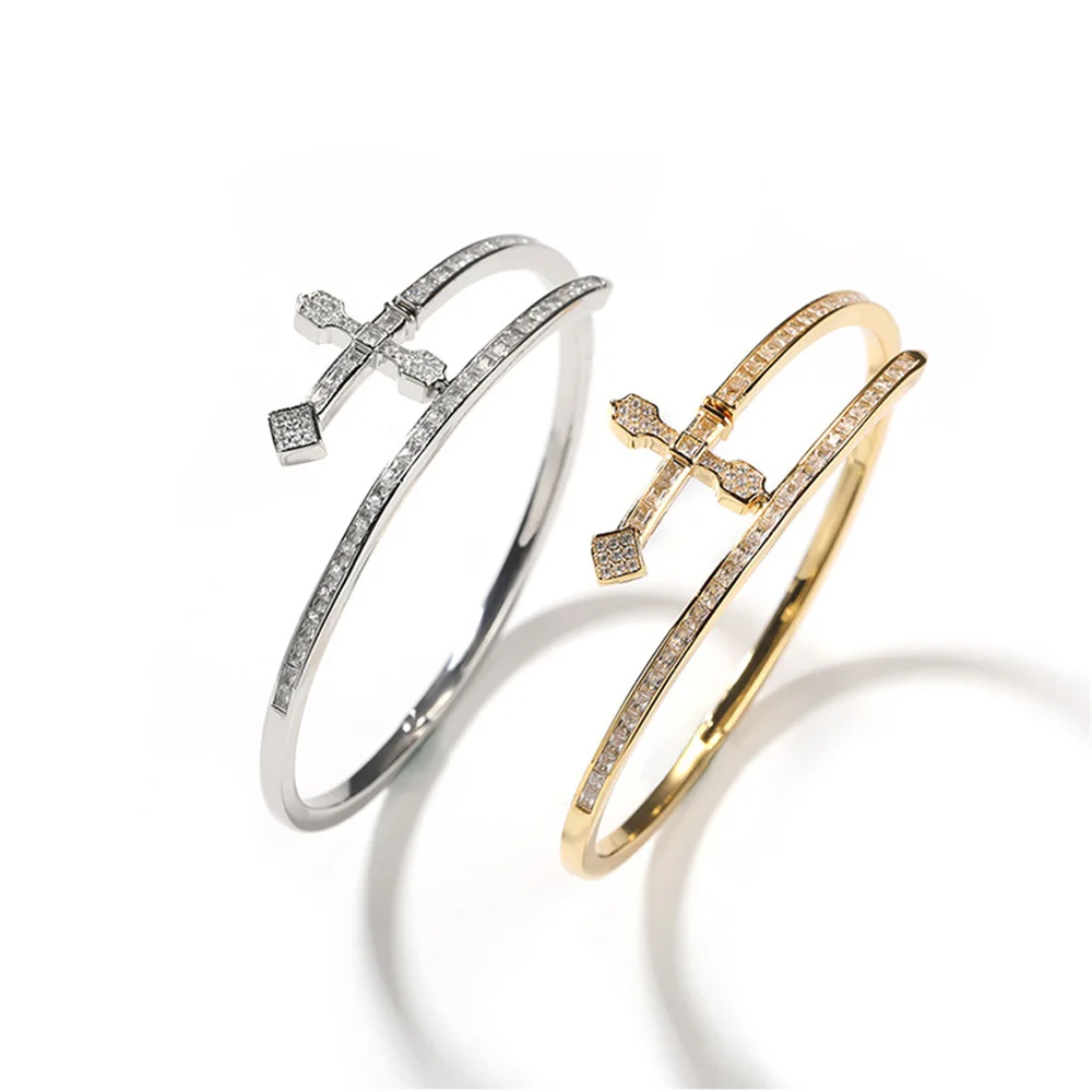 العصرية الفريدة الجديدة الهيب هوب سيف العدالة سوار النحاس مطعمة الزركون كامل الماس مجوهرات للجنسين