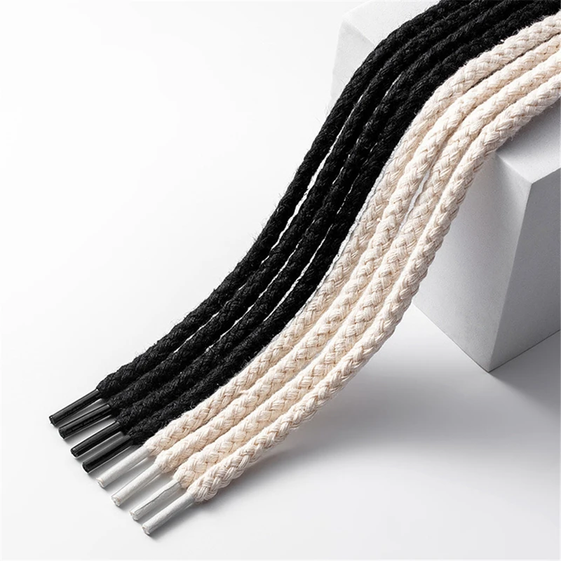 1 Pair Cotton Shoe Laces Linen Weave 7mm Round Shoelaces Women Men Pattern High-top Canvas Sneakers Board Shoe Laces Accessories